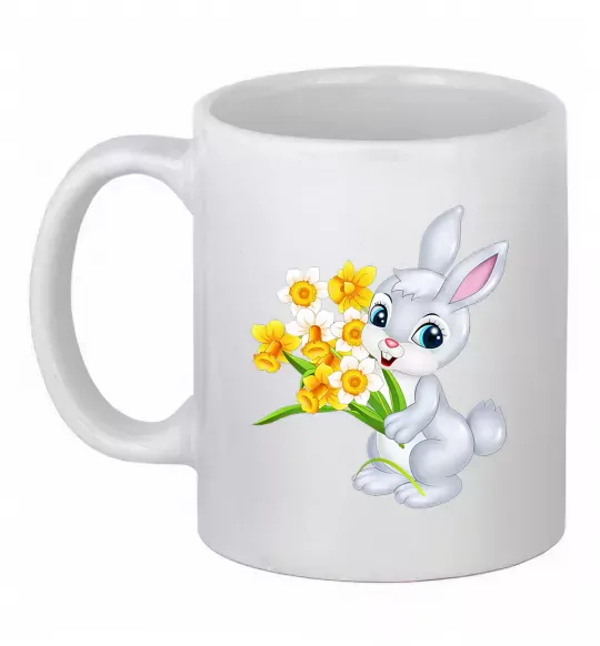 Чашка керамічна Заєць з нарцисами Білий фото