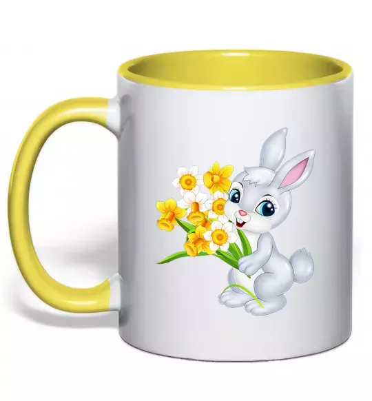 Чашка с цветной ручкой Заєць з нарцисами Солнечно желтый фото