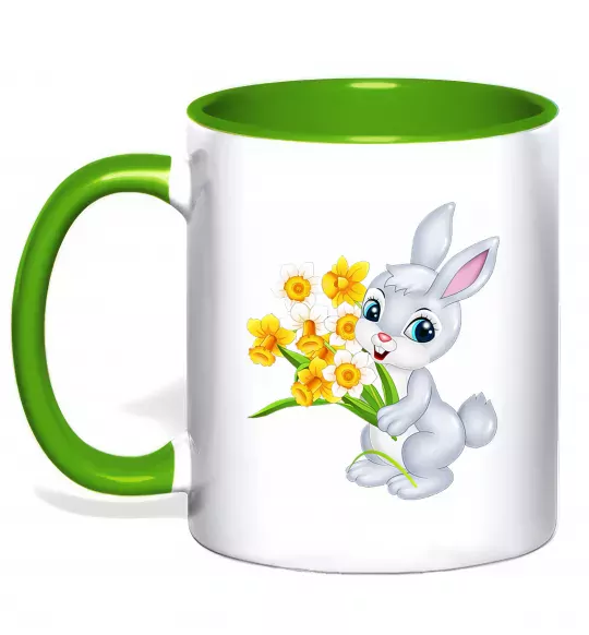 Чашка с цветной ручкой Заєць з нарцисами Зеленый фото