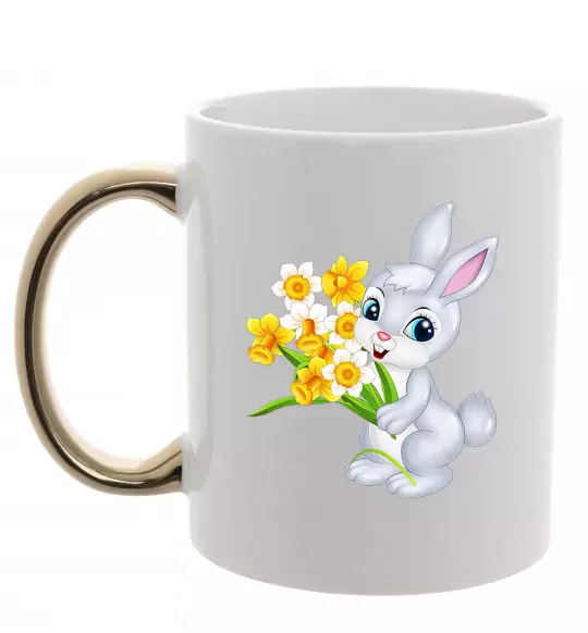 Чашка с цветной ручкой Заєць з нарцисами Золото фото