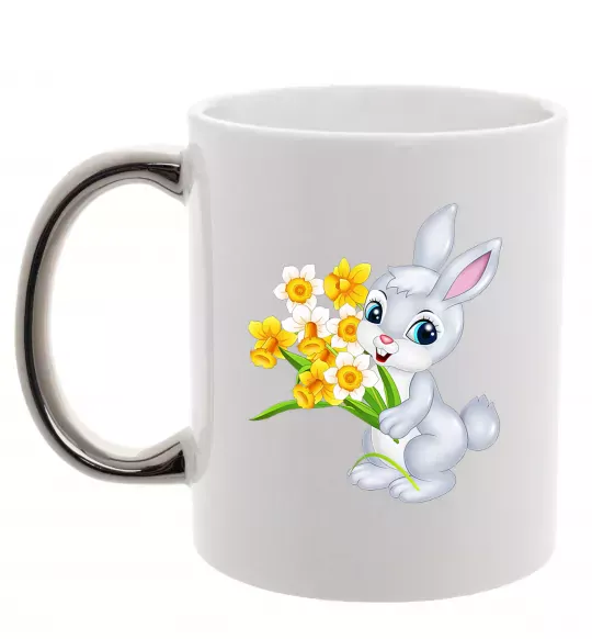Чашка с цветной ручкой Заєць з нарцисами Серебро фото