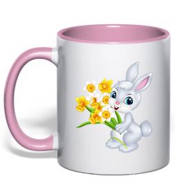 Чашка з кольоровою ручкою Заєць з нарцисами Чашка з кольоровою ручкою Заєць з нарцисами