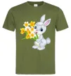 Мужская футболка Заєць з нарцисами Оливковый фото