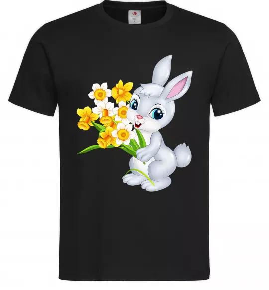 Мужская футболка Заєць з нарцисами Черный фото