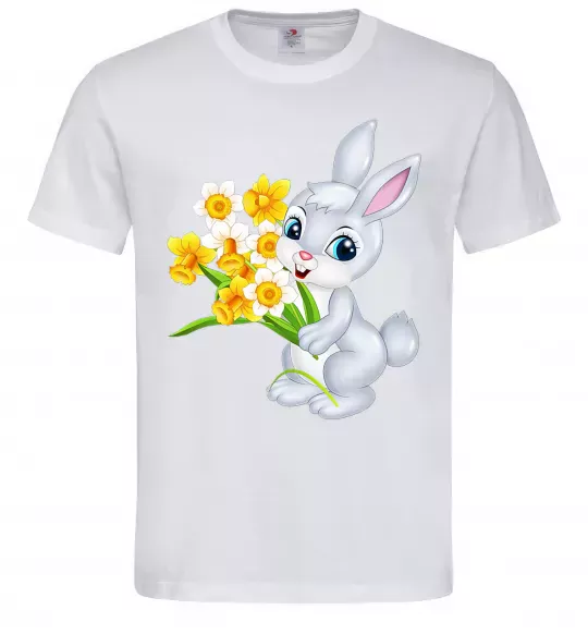Мужская футболка Заєць з нарцисами Белый фото