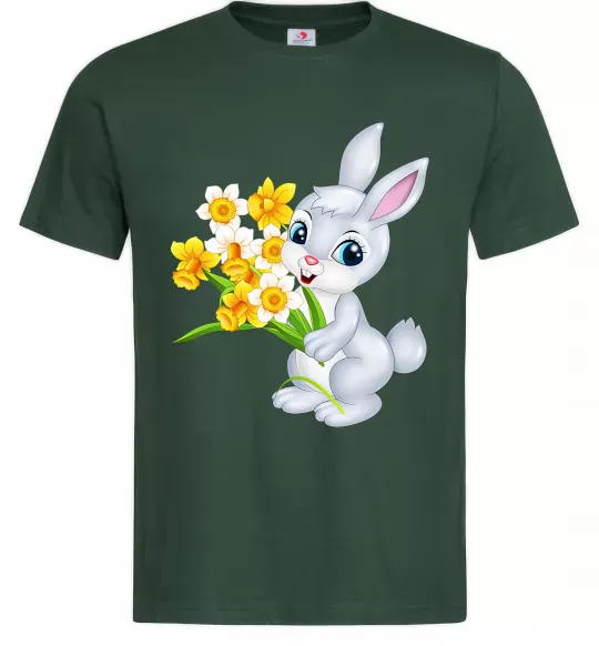 Мужская футболка Заєць з нарцисами Темно-зеленый фото
