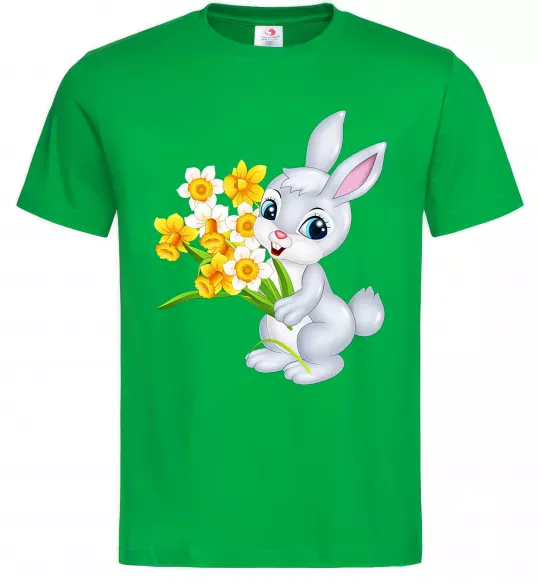 Мужская футболка Заєць з нарцисами Зеленый фото