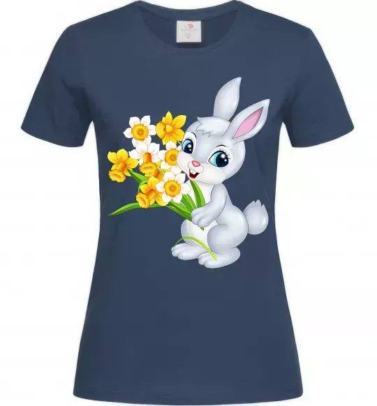 Жіноча футболка Заєць з нарцисами Темно-синій фото