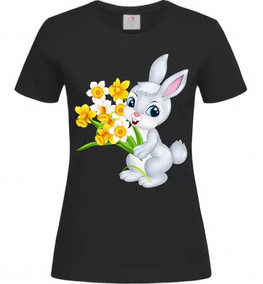 Жіноча футболка Заєць з нарцисами Чорний фото