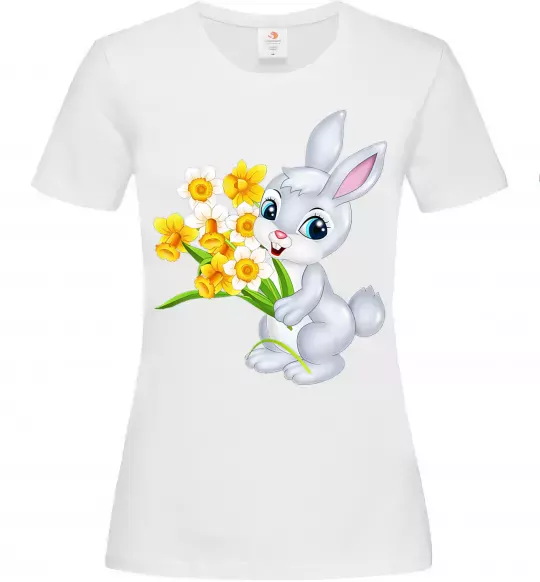 Жіноча футболка Заєць з нарцисами Білий фото