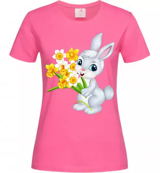 Жіноча футболка Заєць з нарцисами Яскраво-рожевий фото