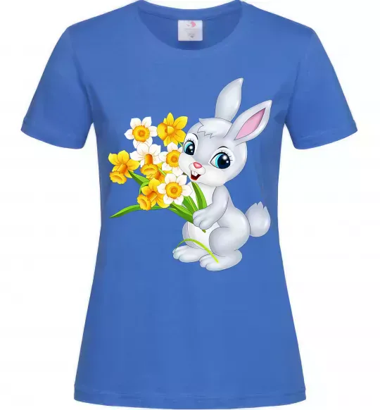 Жіноча футболка Заєць з нарцисами Яскраво-синій фото