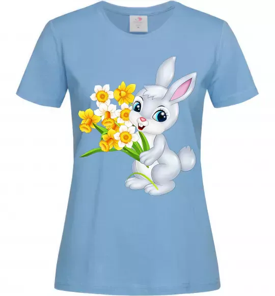 Жіноча футболка Заєць з нарцисами Блакитний фото