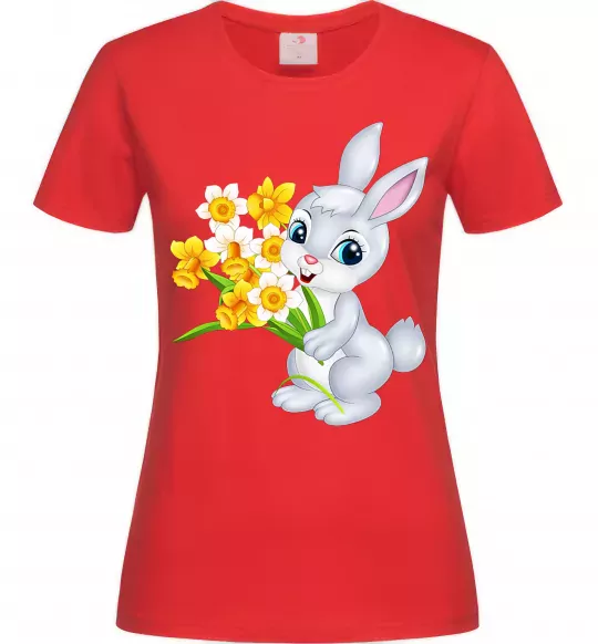 Жіноча футболка Заєць з нарцисами Червоний фото
