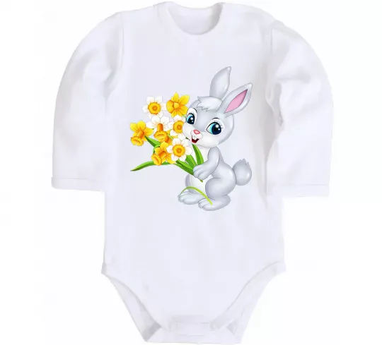 Детский боди Заєць з нарцисами Белый фото