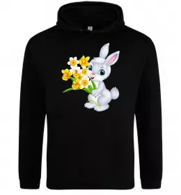 Мужская толстовка (худи) Заєць з нарцисами Черный фото