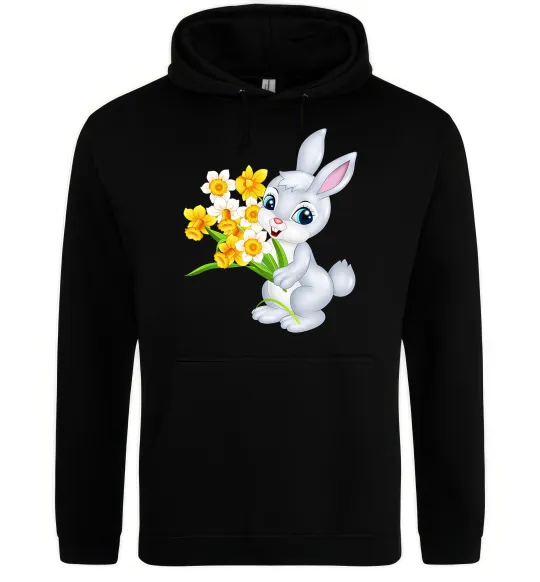 Жіноча толстовка (худі) Заєць з нарцисами Чорний фото