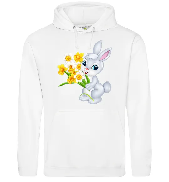 Жіноча толстовка (худі) Заєць з нарцисами Білий фото
