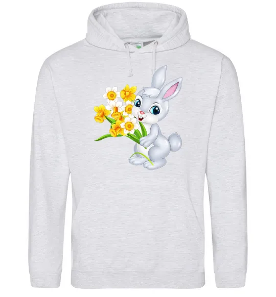 Жіноча толстовка (худі) Заєць з нарцисами Сірий меланж фото