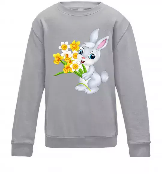 Дитячий світшот Заєць з нарцисами Сірий меланж фото