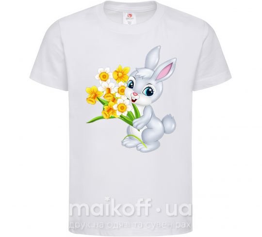 Детская футболка Заяц с нарциссами Белый фото