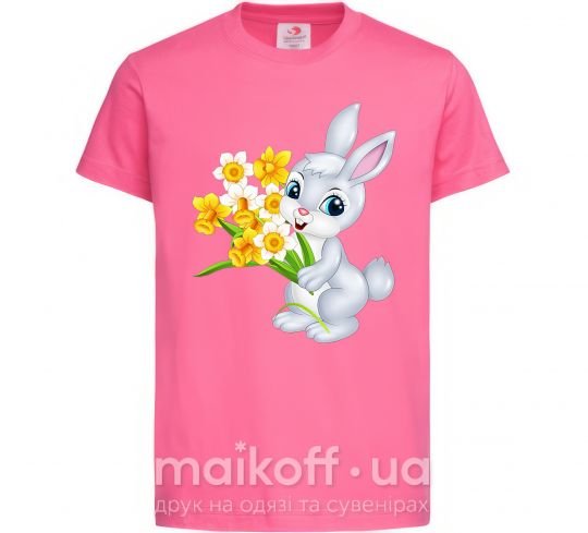 Детская футболка Заяц с нарциссами Ярко-розовый фото