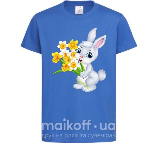 Детская футболка Заяц с нарциссами Ярко-синий фото