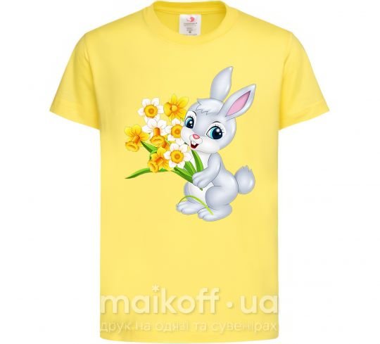 Детская футболка Заяц с нарциссами Лимонный фото