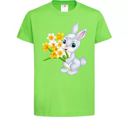 Дитяча футболка Заєць з нарцисами Лаймовий фото
