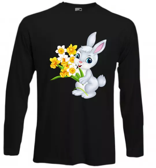 Лонгслів Заєць з нарцисами Чорний фото