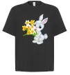 Футболка Оверсайз Заєць з нарцисами Черный фото