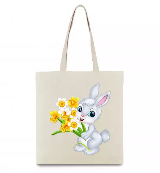 Эко-сумка Заєць з нарцисами Бежевый фото