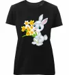 Жіноча преміум футболка Заєць з нарцисами Чорний фото