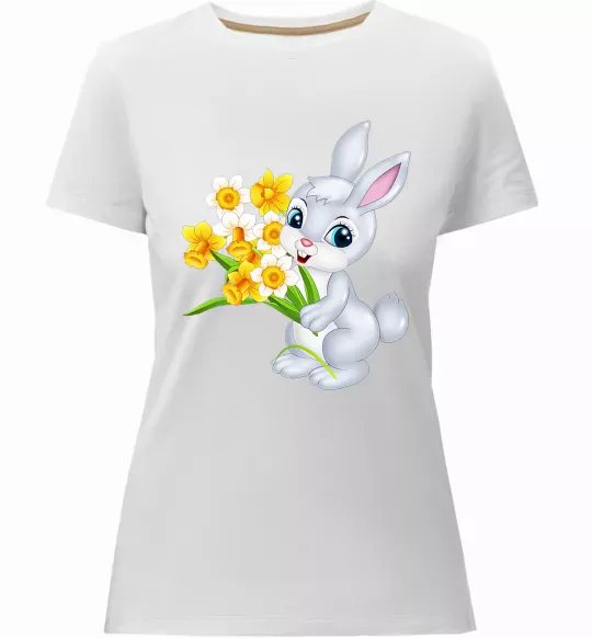 Жіноча преміум футболка Заєць з нарцисами Білий фото