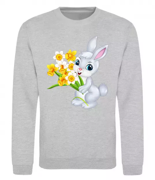 Свитшот Заєць з нарцисами Серый меланж фото