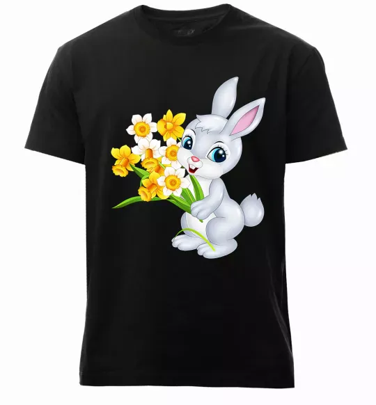 Чоловіча преміум футболка Заєць з нарцисами Чорний фото