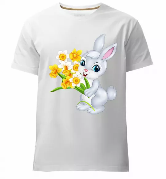 Чоловіча преміум футболка Заєць з нарцисами Білий фото