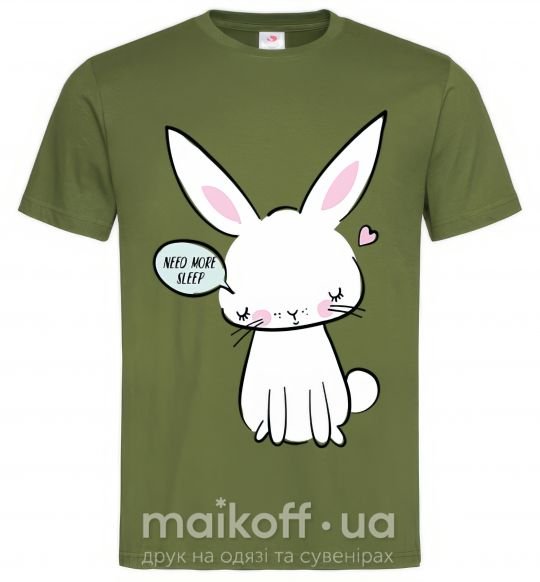 Мужская футболка Need more sleep rabbit Оливковый фото