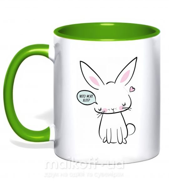 Чашка з кольоровою ручкою Need more sleep rabbit Зелений фото