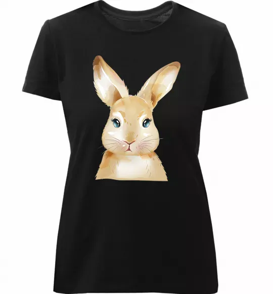 Женская премиум футболка Рудий кролик Черный фото