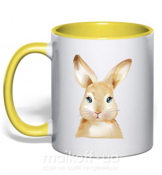 Чашка з кольоровою ручкою Рыжий кролик Сонячно жовтий фото