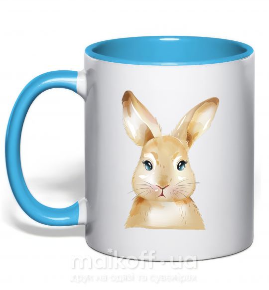 Чашка з кольоровою ручкою Рыжий кролик Блакитний фото
