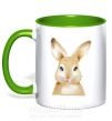 Чашка з кольоровою ручкою Рыжий кролик Зелений фото