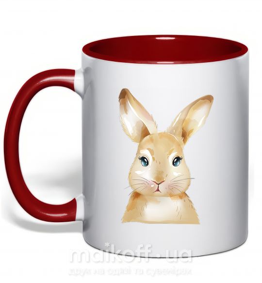 Чашка з кольоровою ручкою Рыжий кролик Червоний фото