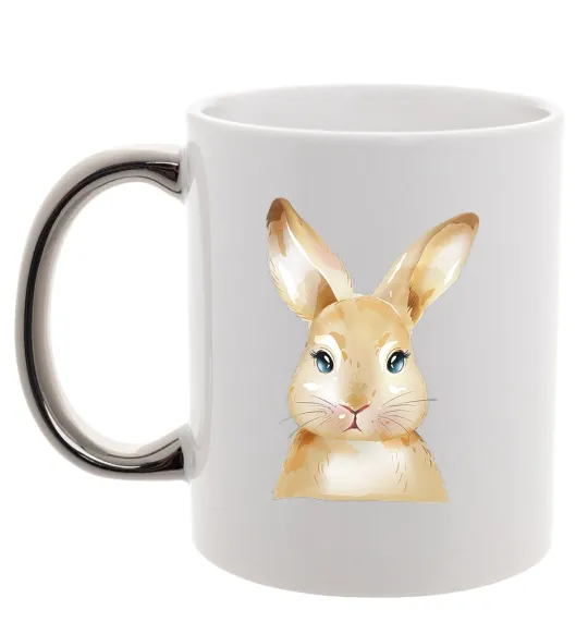 Чашка з кольоровою ручкою Рудий кролик Срібло фото