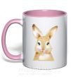 Чашка з кольоровою ручкою Рыжий кролик Ніжно рожевий фото