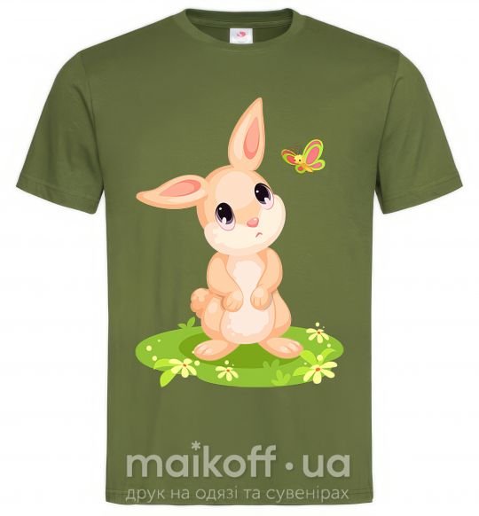 Мужская футболка Кролик на лужайке Оливковый фото
