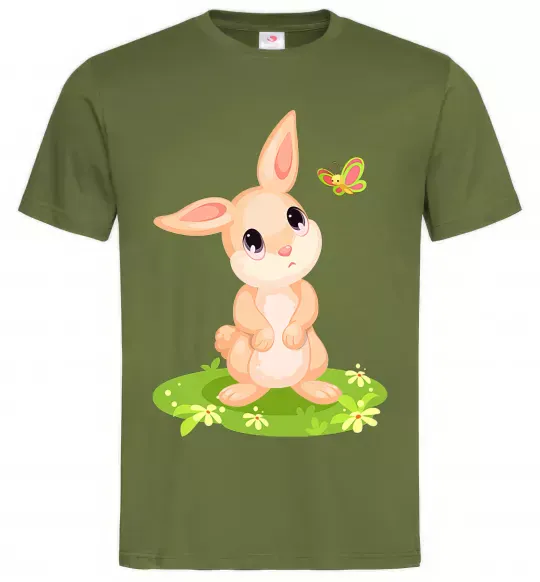 Мужская футболка Кролик на галявині Оливковый фото