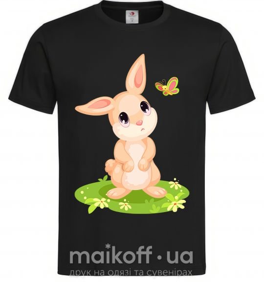 Мужская футболка Кролик на лужайке Черный фото