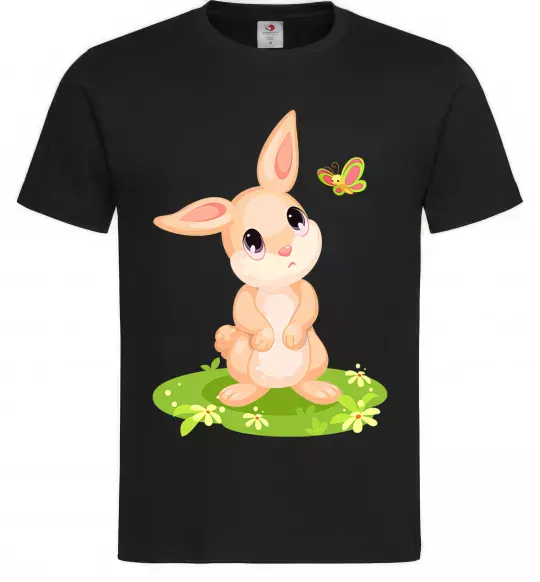 Мужская футболка Кролик на галявині Черный фото